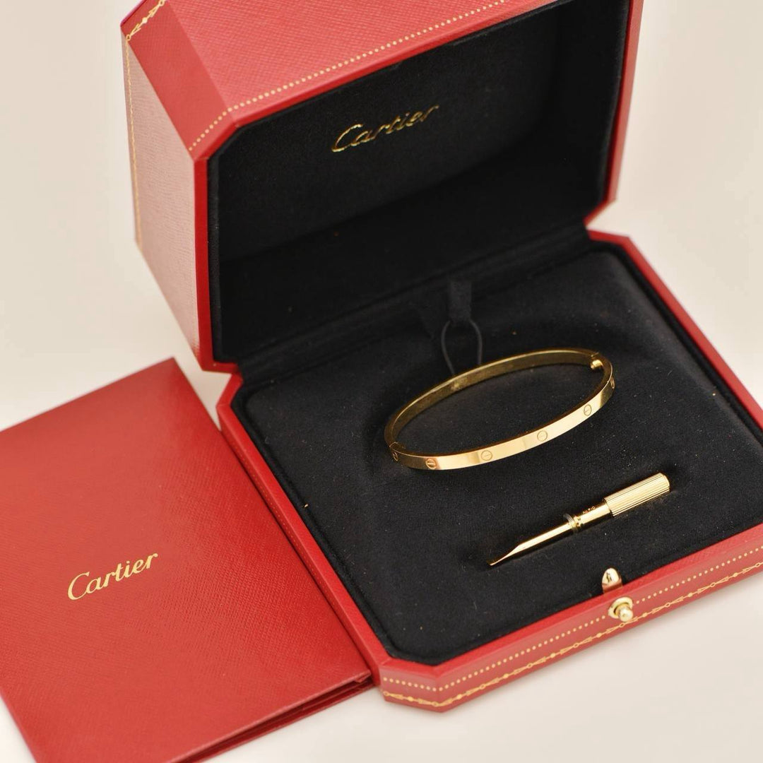 Preloved Authentic Full set Cartier Love Bracelet Small Model Size 17 in 18K Yellow Gold