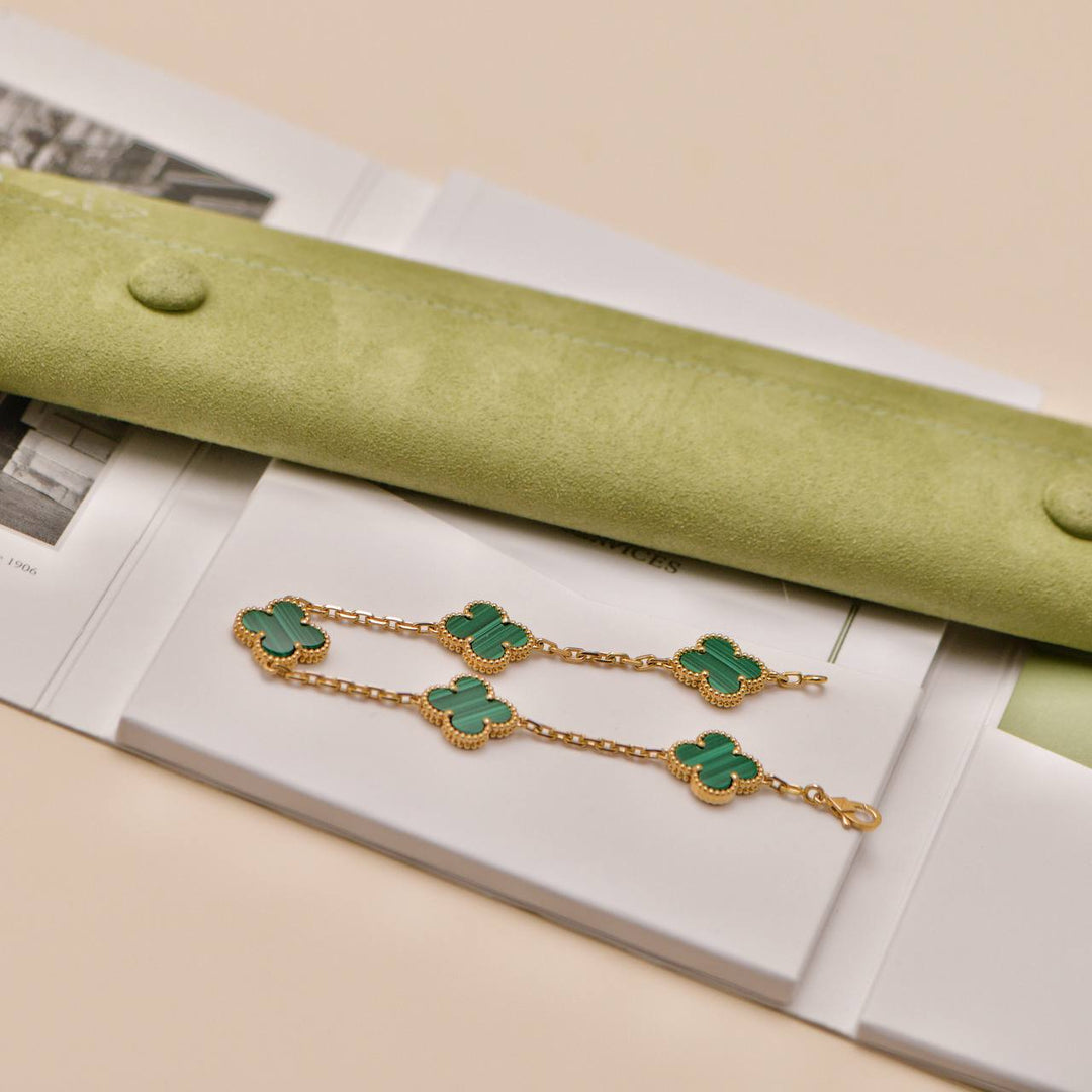 Authentic Preloved Van Cleef Vintage Alhambra Bracelet Malachite 18K Yellow Gold