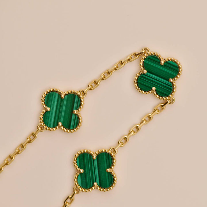Authentic Preowned VCA Vintage Alhambra Bracelet Malachite 18K Yellow Gold