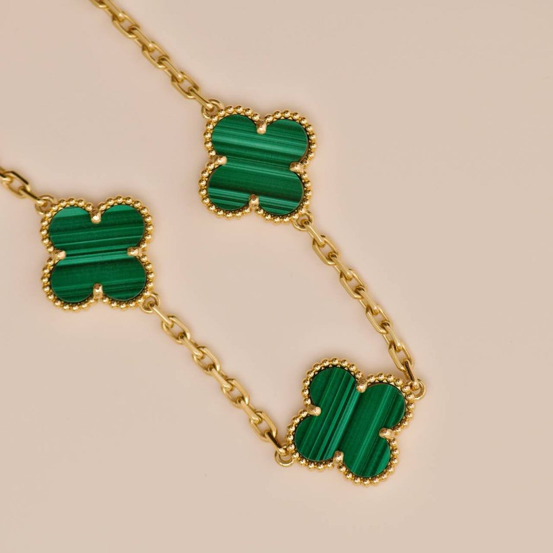 Authentic Second Hand Van Cleef & Arpels Vintage Alhambra Bracelet Malachite 18K Yellow Gold