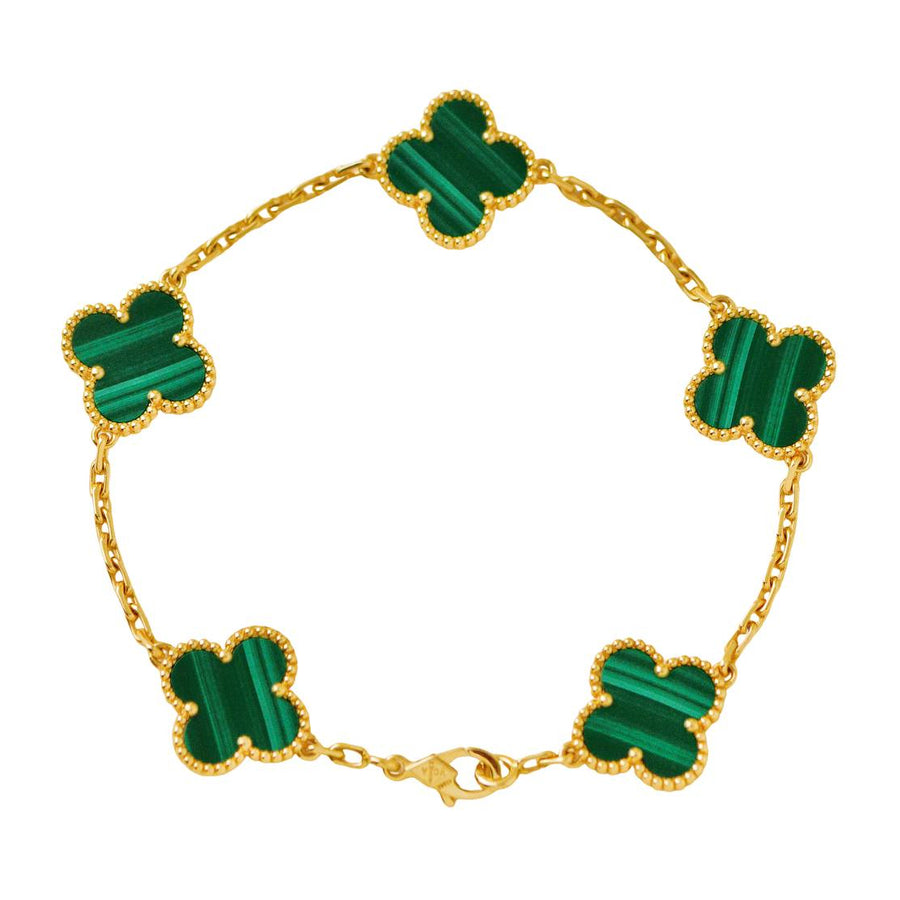 Authentic Preloved Van Cleef & Arpels Vintage Alhambra Bracelet Malachite 18K Yellow Gold