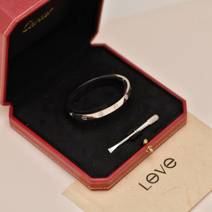 Authentic Preowned Cartier Love 4 Diamond Classic Model Bracelet Size 17 in 18K White Gold