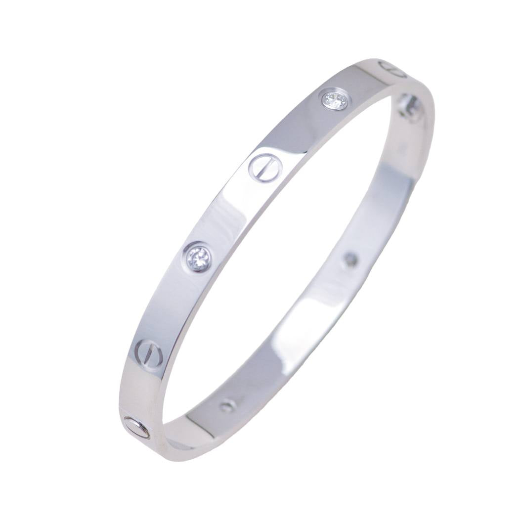 Authentic Preloved Cartier Love 4 Diamond Classic Model Bracelet Size 17 in 18K White Gold