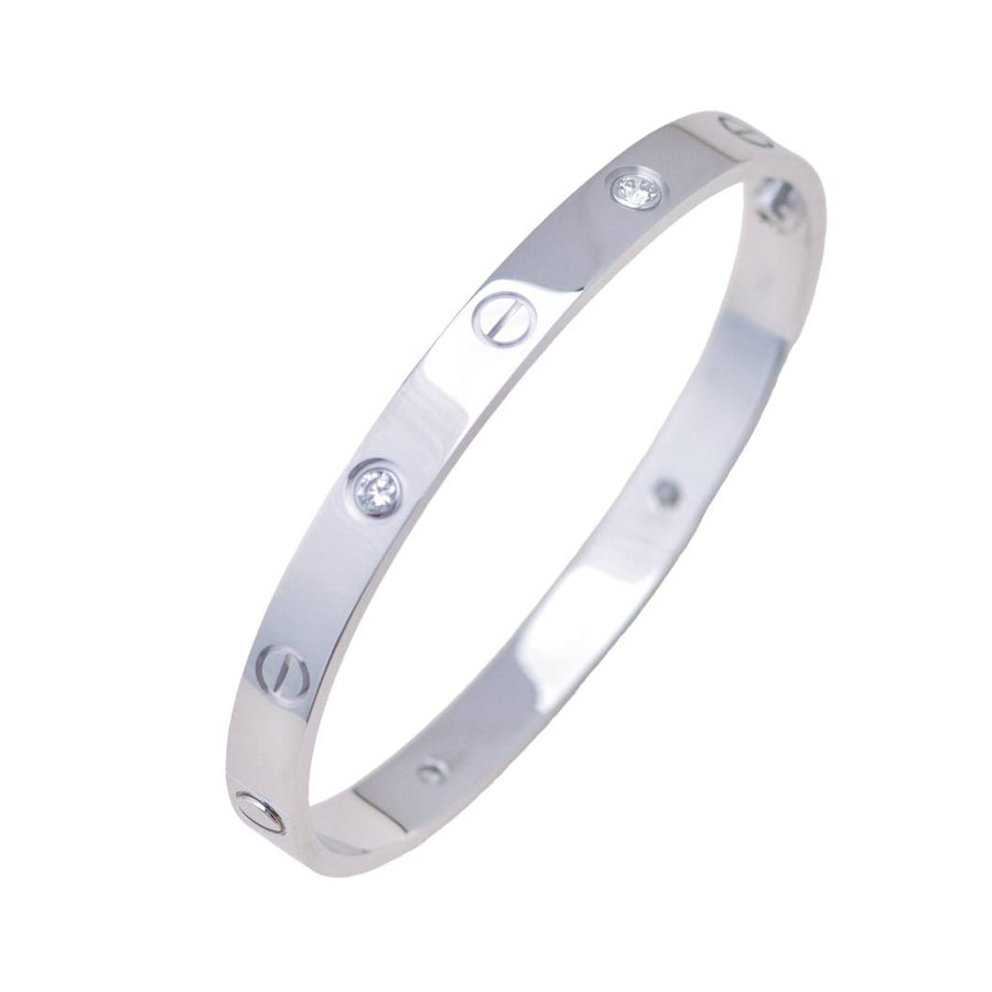 Authentic Preloved Cartier Love 4 Diamond Classic Model Bracelet Size 17 in 18K White Gold