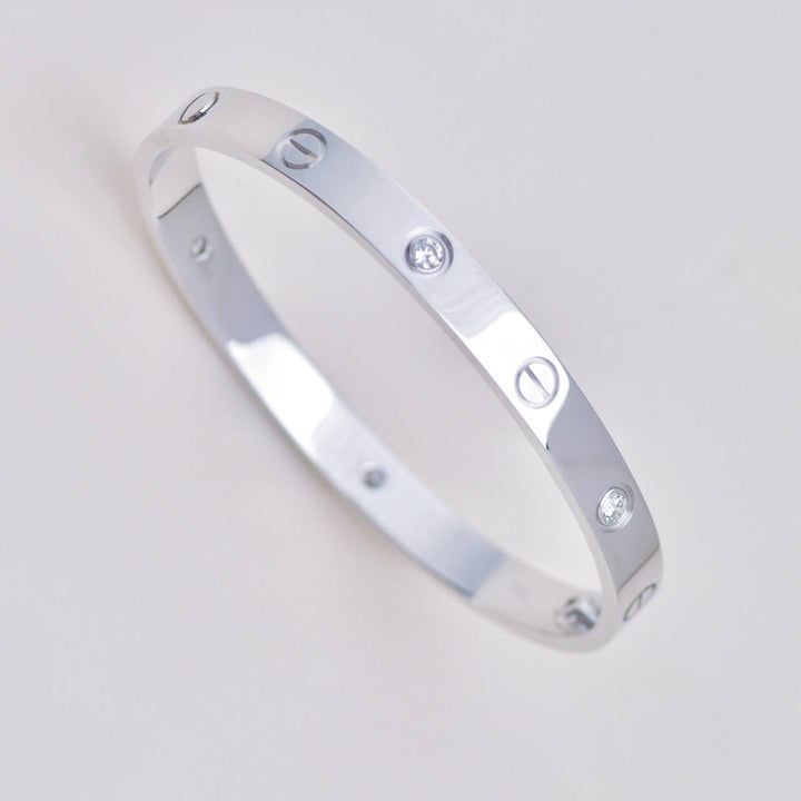 Authentic Cartier Love 4 Diamond Classic Model Bracelet Size 17 in 18K White Gold