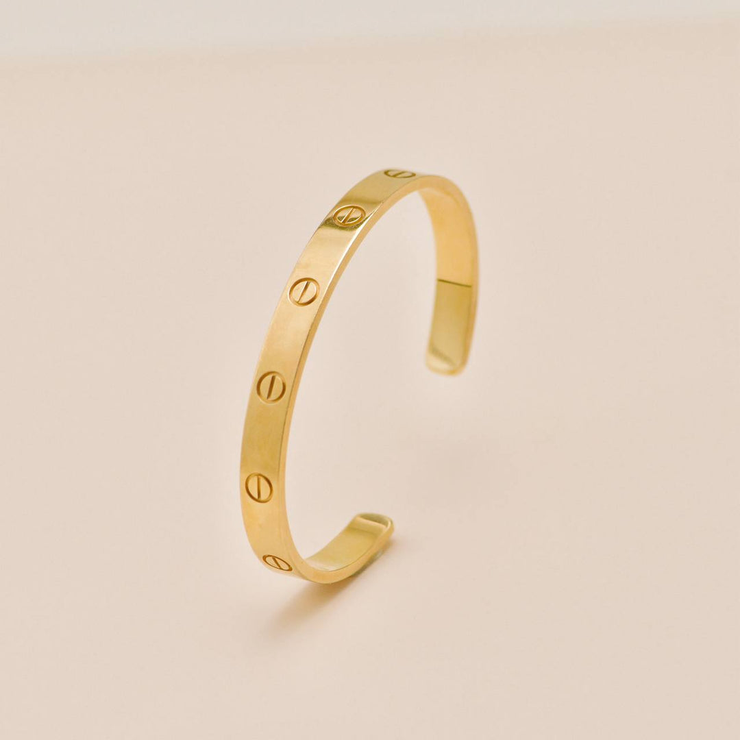 Authentic Used Full set Cartier Love Cuff Bracelet 18K Yellow Gold Size 17
