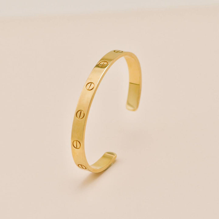 Authentic Used Full set Cartier Love Cuff Bracelet 18K Yellow Gold Size 17