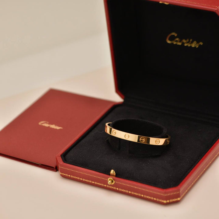 Authentic Preowned Full set Cartier Love Cuff Bracelet 18K Yellow Gold Size 17
