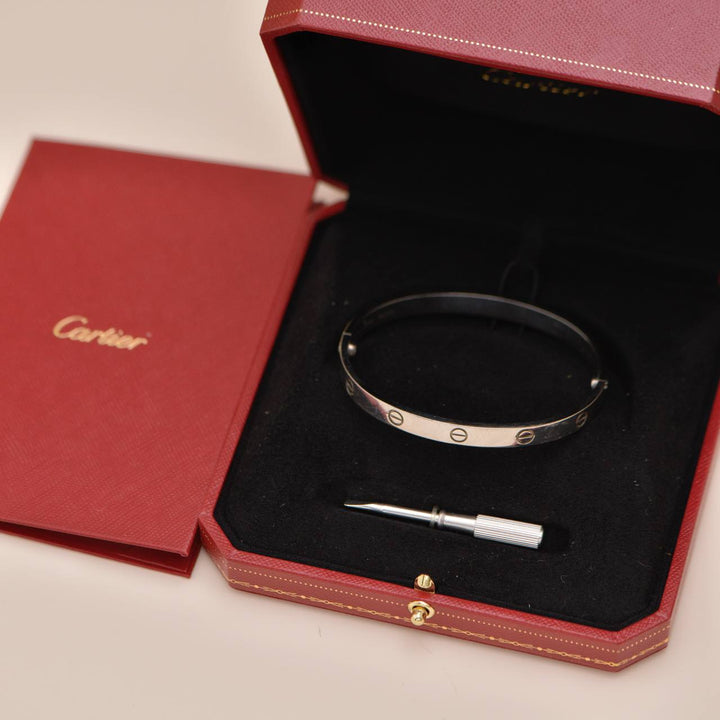 Preowned Authentic Cartier Love Bracelet 18K White Gold Size 19