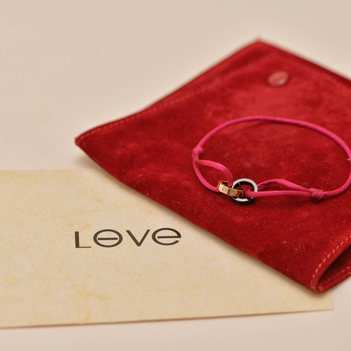 Preowned Authentic Cartier Love Cord Bracelet 4 Diamond Ceramic 18K Rose Gold