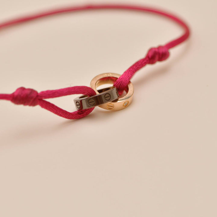 Used Authentic Cartier Love Cord Bracelet 4 Diamond Ceramic 18K Rose Gold