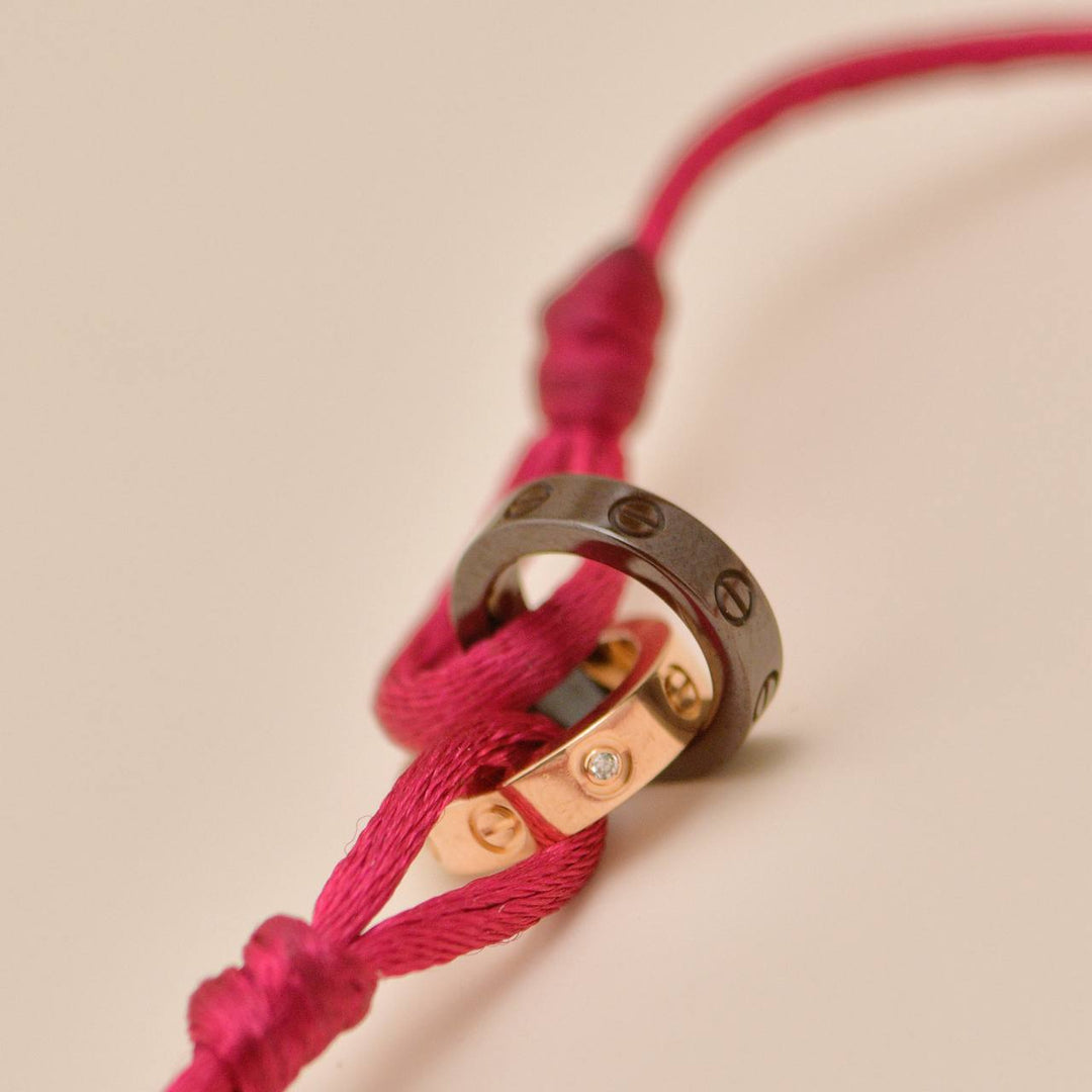 Authentic Cartier Love Cord Bracelet 4 Diamond Ceramic 18K Rose Gold