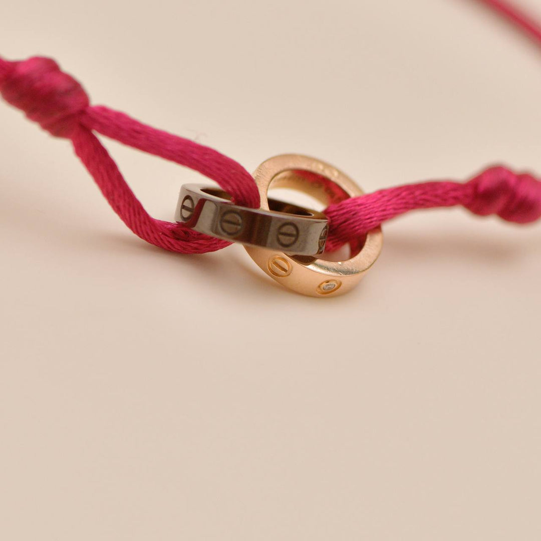 Authentic Preloved Cartier Love Cord Bracelet 4 Diamond Ceramic 18K Rose Gold