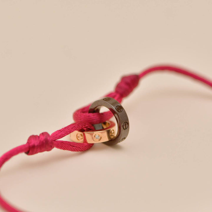 Authentic Preowned Cartier Love Cord Bracelet 4 Diamond Ceramic 18K Rose Gold