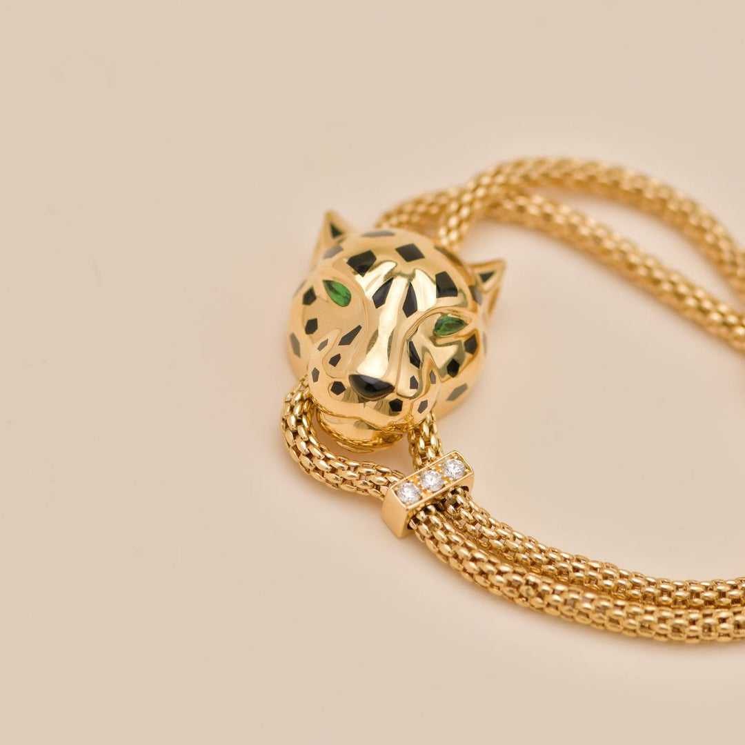 Cartier Panthère Bracelet with Lacquer and Tsavorite Garnets 18K Yellow Gold