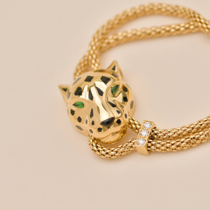 Cartier Panthère Bracelet with Lacquer and Tsavorite Garnets 18K Yellow Gold