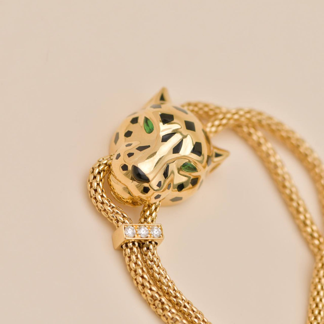 Cartier Panthère Bracelet with Lacquer and Tsavorite Garnets 18K Yellow Gold