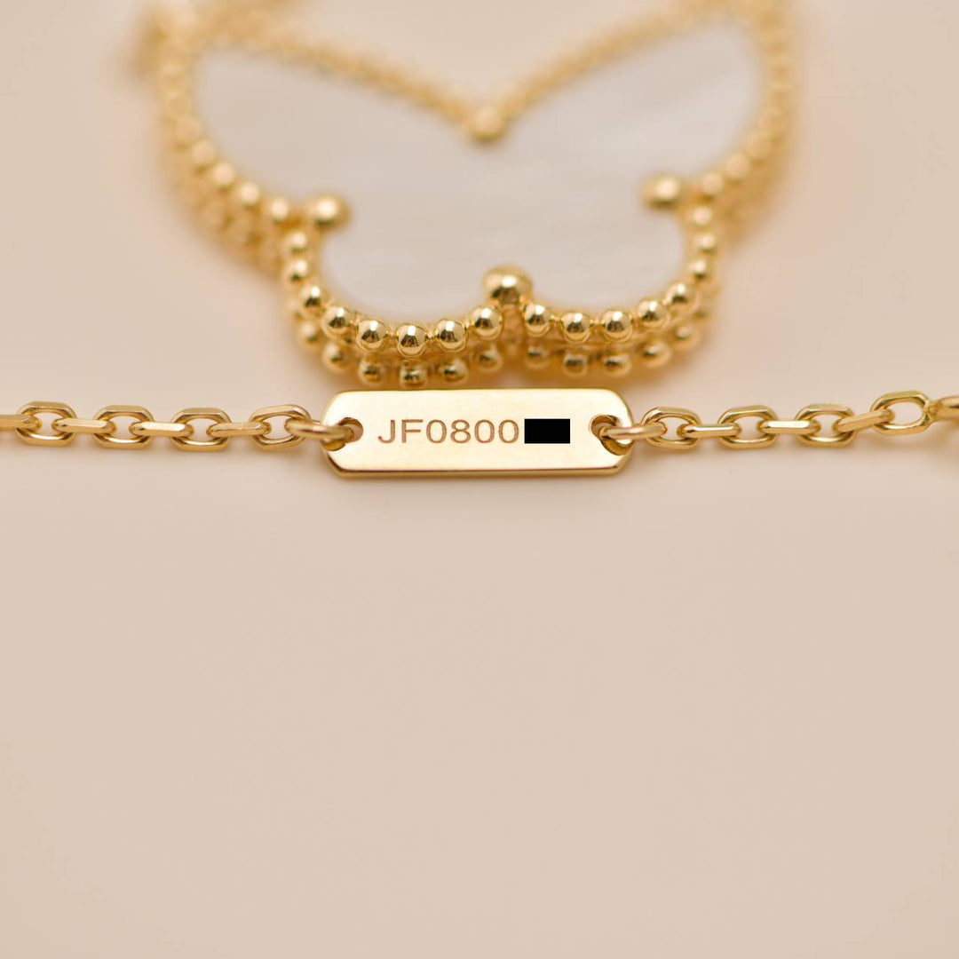 Van Cleef & Arpels Lucky Alhambra Butterfly Necklace Mother of Pearl 18K Yellow Gold