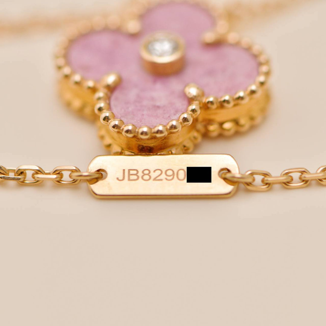 Van Cleef & Arpels Alhambra 2021 Holiday Pendant Rhodonite Diamond 18K Rose Gold