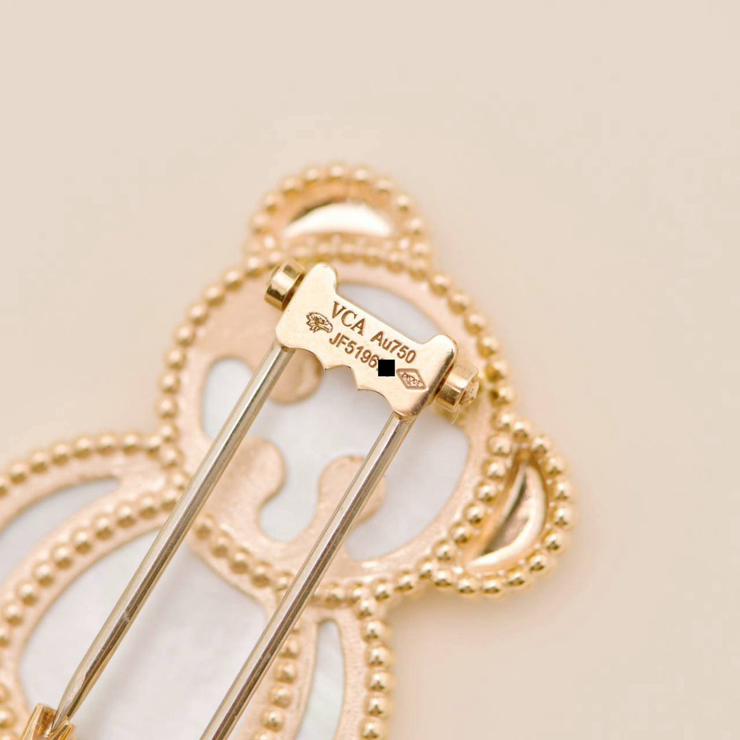 Van Cleef & Arpels Lucky Animals Teddy Bear Clip in Mother of Pearl and Onyx, 18K Rose Gold