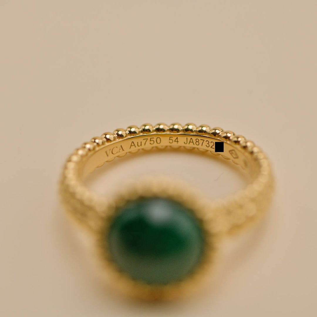 Van Cleef & Arpels Perlée Malachite Ring 18k Yellow Gold Size 54