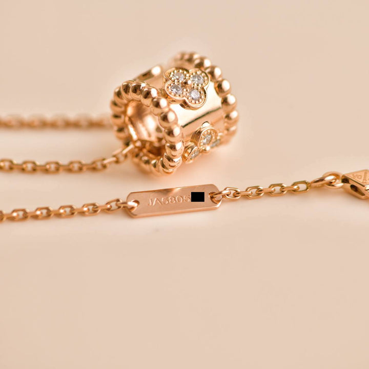 Van Cleef & Arpels Perlée Diamond Clover Pendant Necklace 18K Rose Gold