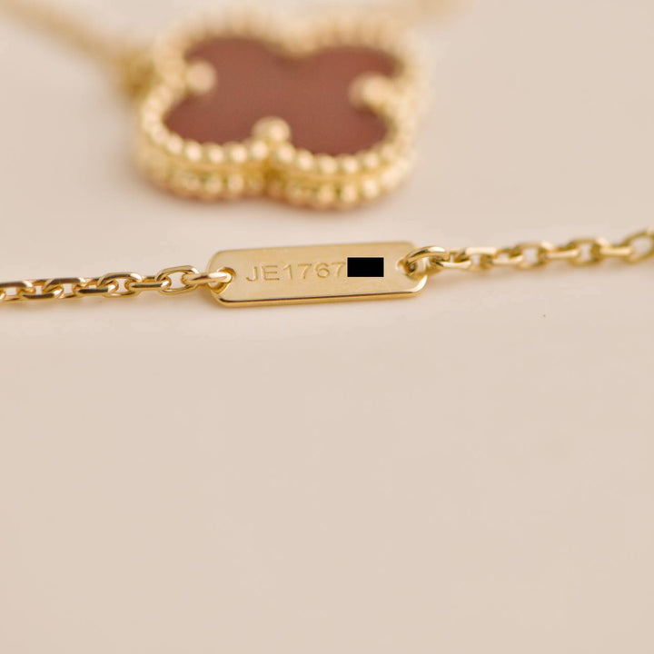 Van Cleef & Arpels Vintage Alhambra Carnelian Pendant Necklace 18k Yellow Gold