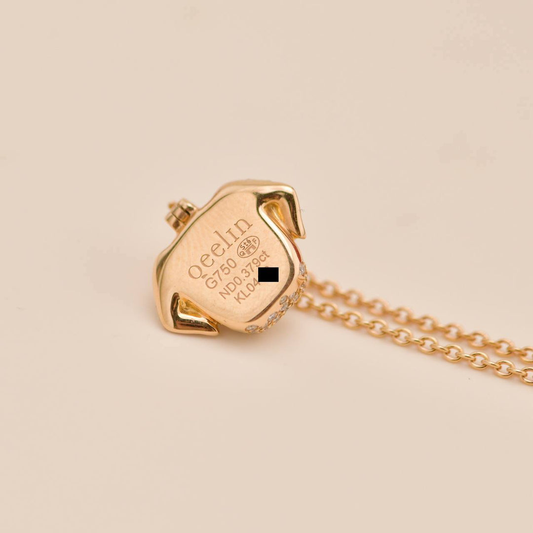 Qeelin Dog Diamond Onyx 18K Rose Gold Pendant Necklace