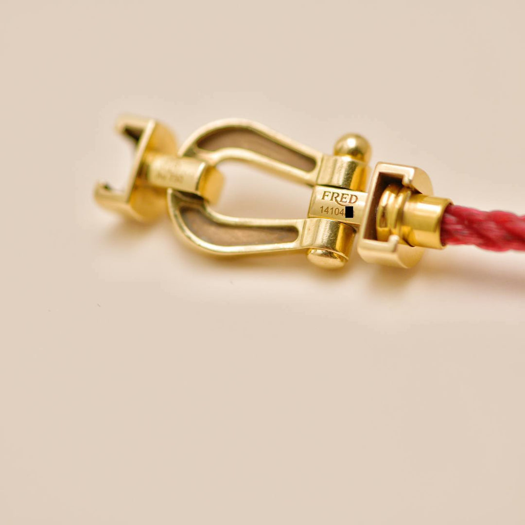 Fred Force 10 Diamond 18K Yellow Gold Red Cord Bracelet Medium Model