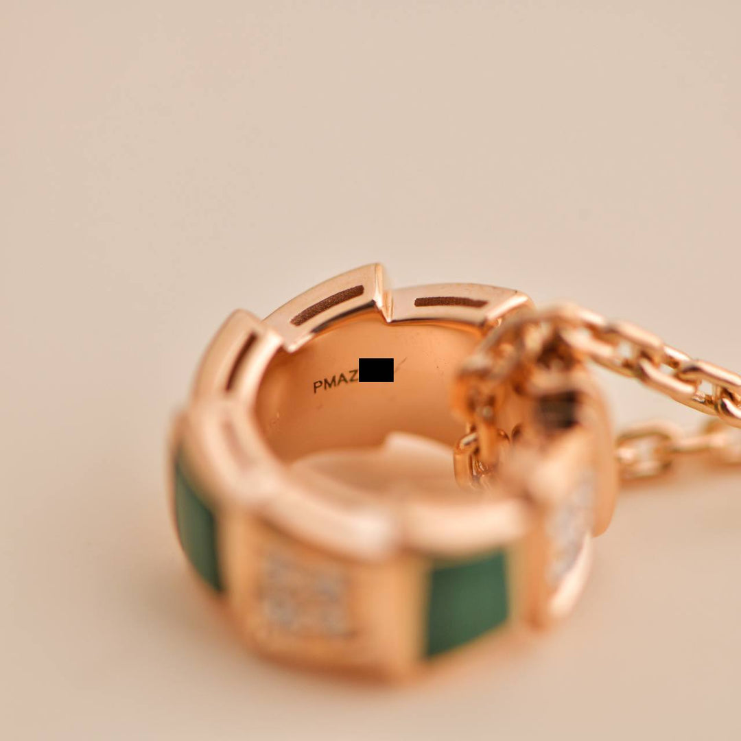 Bvlgari Serpenti Viper Diamond Pendant Necklace Malachite 18K Rose Gold
