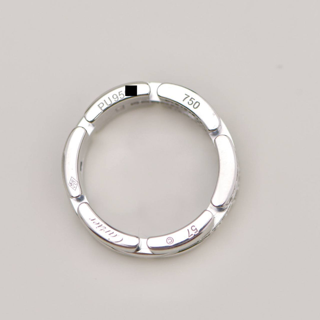 Cartier Maillon Panthère 3-Row Half Pavé Diamond Ring 18K White Gold Size 57