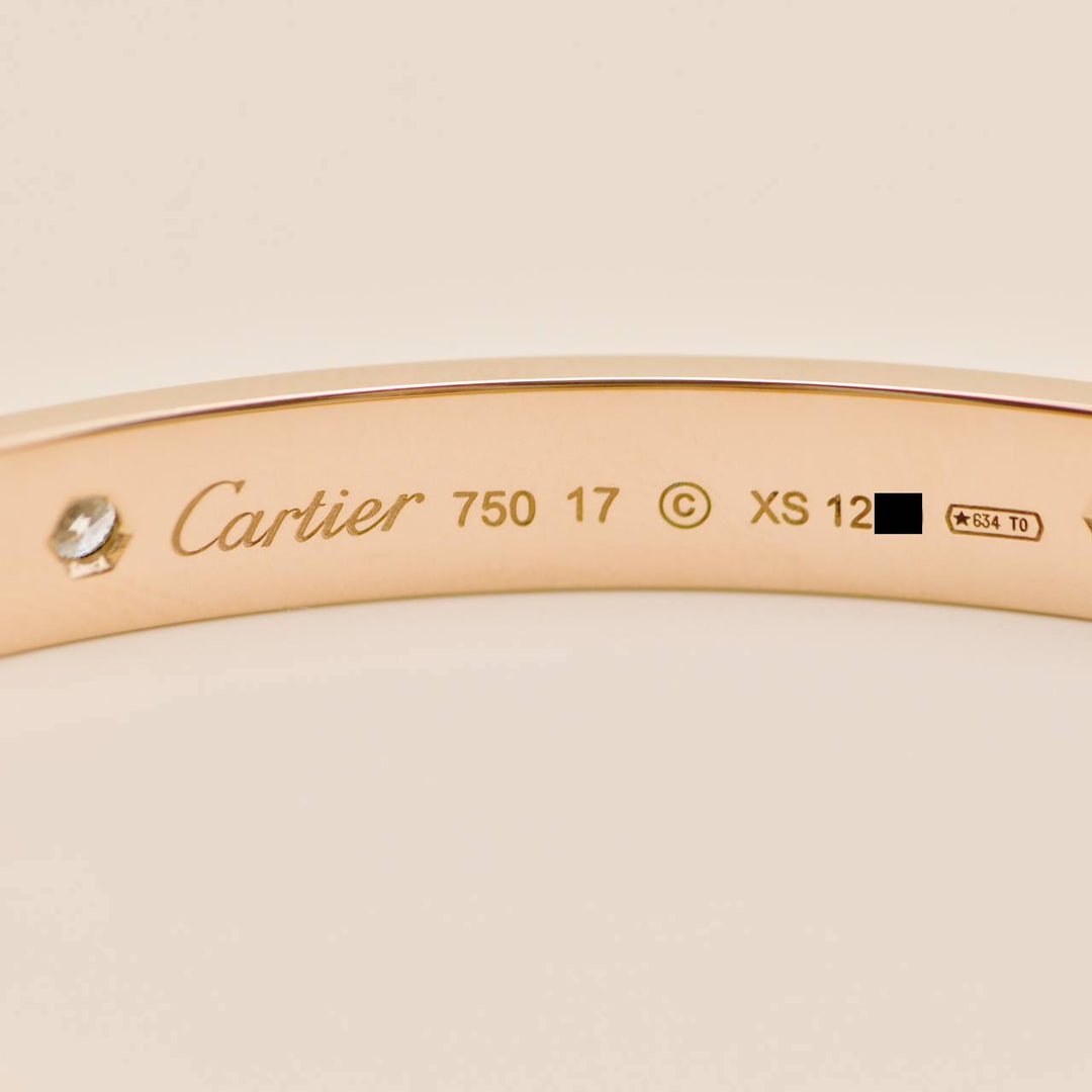 Cartier Love Bracelet Classic Model 4 Diamond 18K Rose Gold Size 17