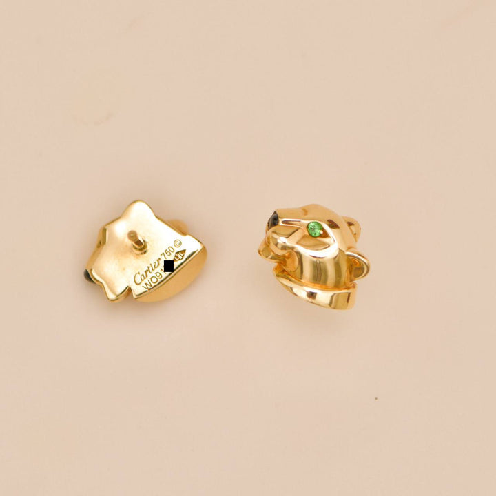 Cartier Panthère Stud Earrings Tsavorite Onyx 18K Yellow Golde