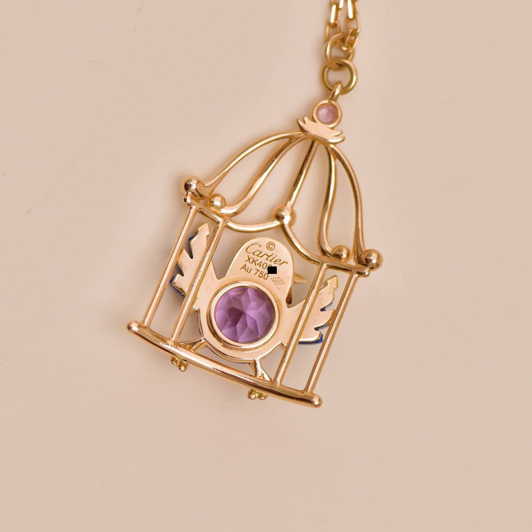 Cartier Free As A Bird Necklace Diamond, Amethyst, Lapis Lazuli & Peridot, 18K Rose Gold