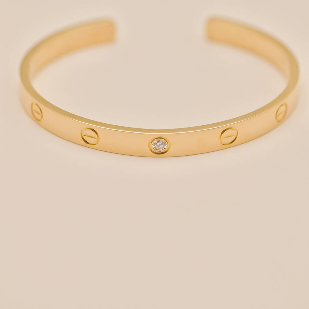 Second Hand Authentic Cartier Love Cuff Bracelet One Diamond 18K Yellow Gold Size 18