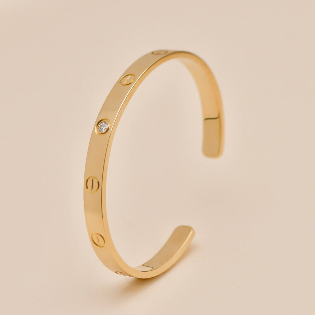 Authentic Second Hand Cartier Love Cuff Bracelet One Diamond 18K Yellow Gold Size 18