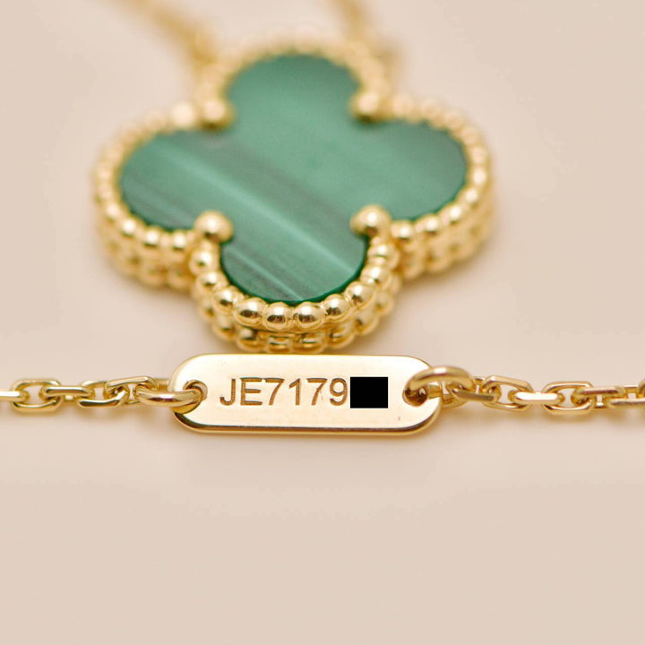 Van Cleef & Arpels Vintage Alhambra Malachite Necklace 18K Yellow Gold