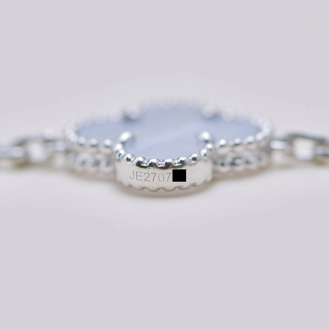 Van Cleef & Arpels Vintage Alhambra Chalcedony 5 Motif Bracelet 18K White Gold