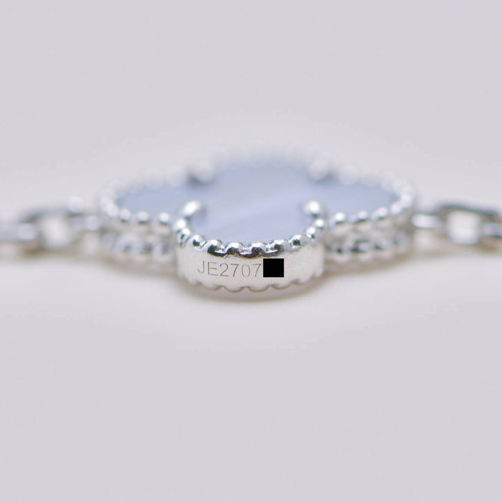 Van Cleef & Arpels Vintage Alhambra Chalcedony 5 Motif Bracelet 18K White Gold