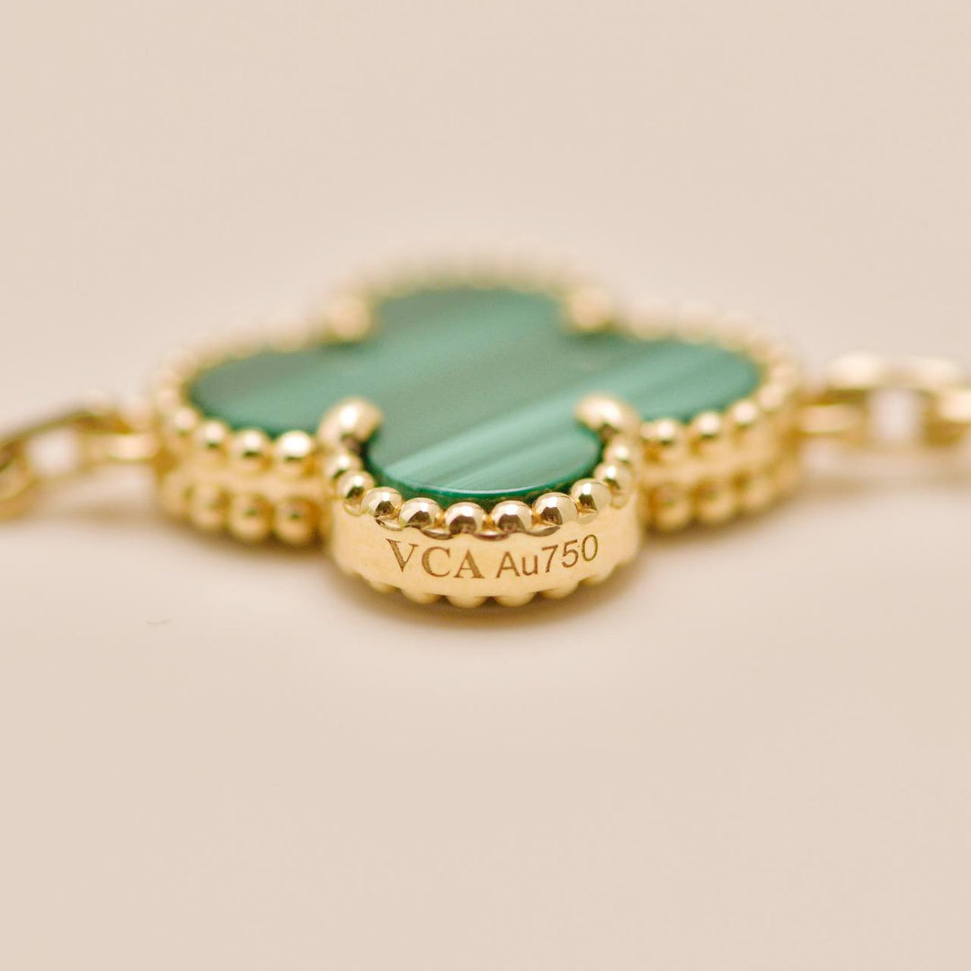 Van Cleef & Arpels Vintage Alhambra 5 Motif Malachite Bracelet 18K Yellow Gold