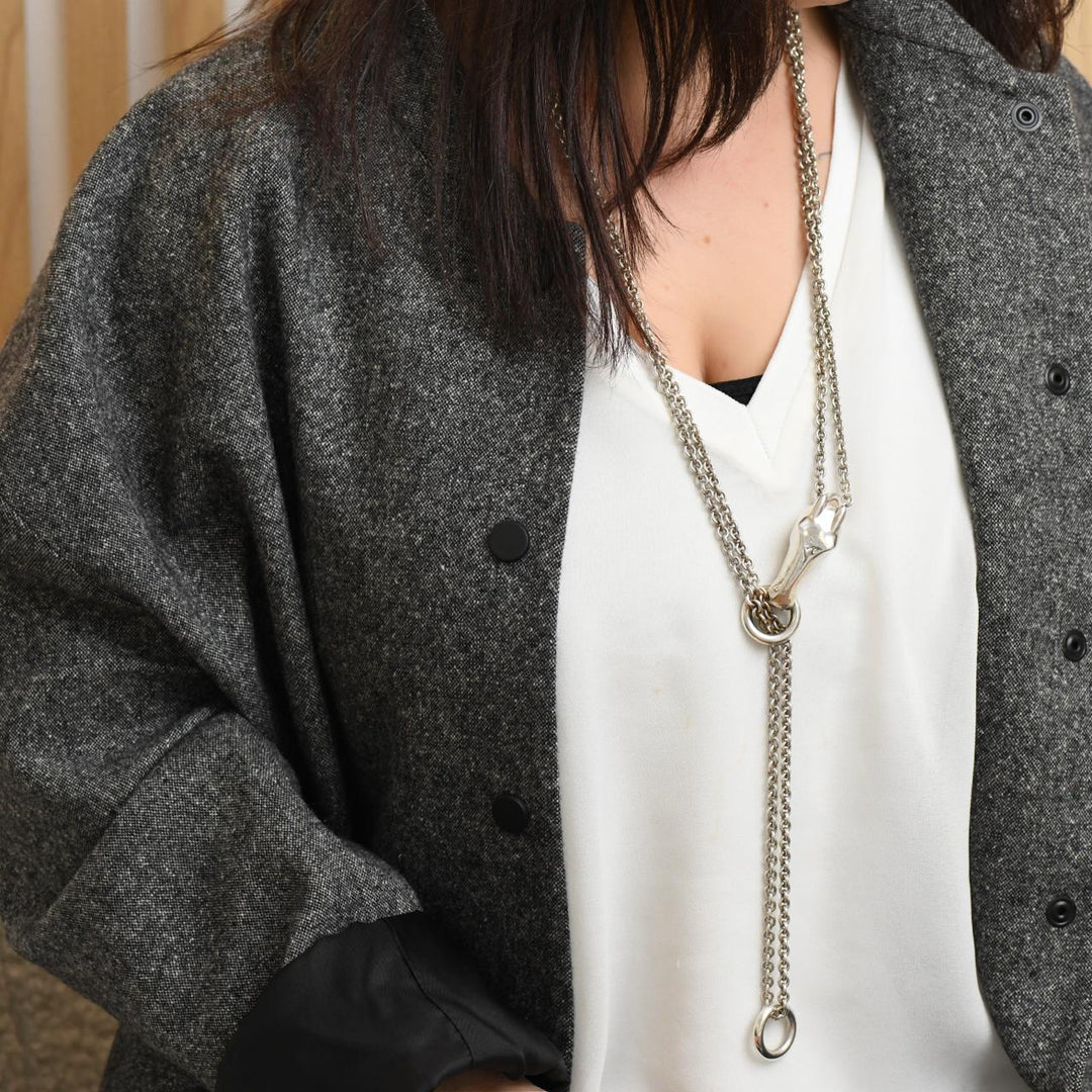 Authentic Hermès Galop Horse Motif Silver Necklace Large Model