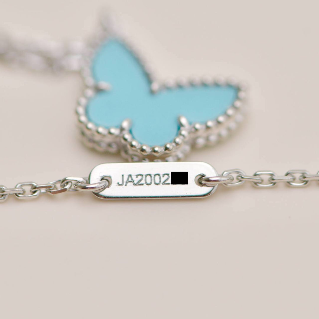 Van Cleef & Arpels Sweet Alhambra Turquoise Butterfly 18K White Gold Necklace