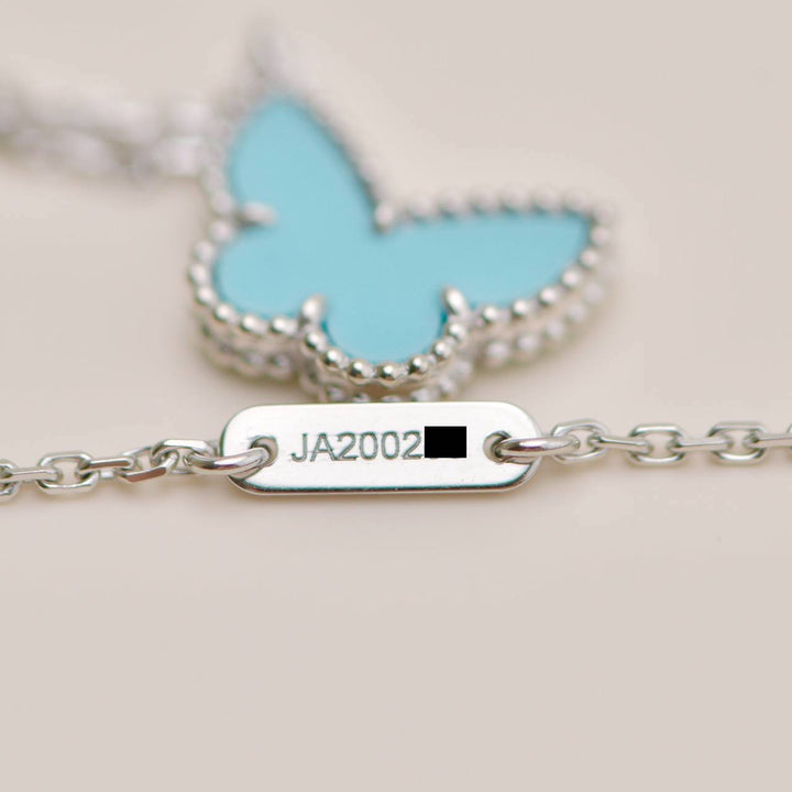 Van Cleef & Arpels Sweet Alhambra Turquoise Butterfly 18K White Gold Necklace