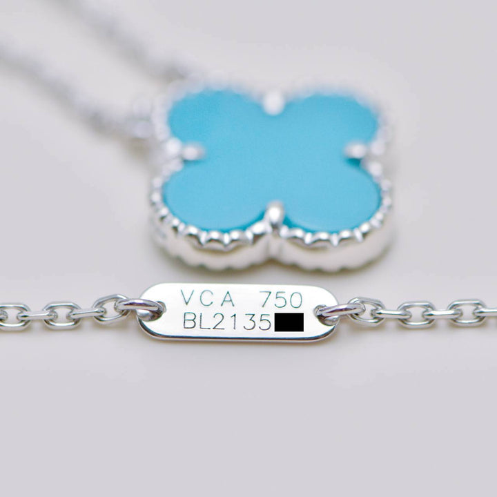 Van Cleef & Arpels Vintage Alhambra Turquoise 18K White Gold Necklace