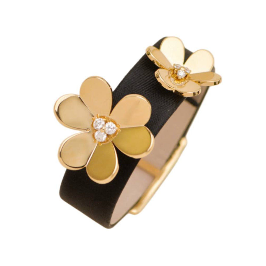 Preloved Authentic Van Cleef & Arpels Frivole Diamond 18K Yellow Gold Satin Leather Bracelet