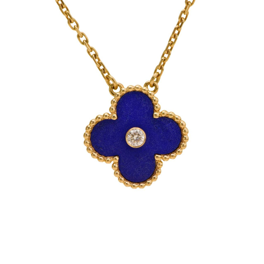 Preloved Authentic Van Cleef & Arpels 2010 Holiday Pendant Lapis Lazuli Diamond 18K Yellow Gold