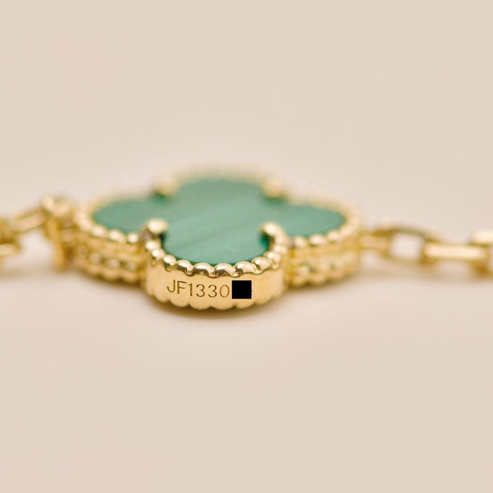 Van Cleef & Arpels Vintage Alhambra 5 Motif Malachite Bracelet 18K Yellow Gold