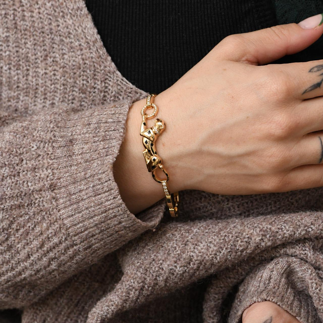 Preloved Authentic Cartier Panthère Bracelet Diamond and Tsavorite 18K Yellow Gold