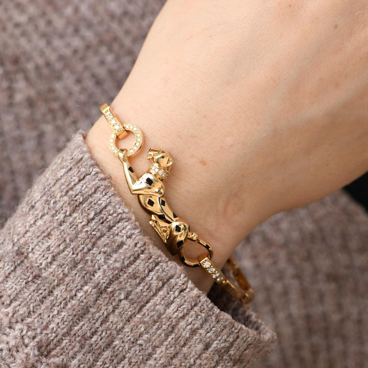 Preowned Authentic Cartier Panthère Bracelet Diamond and Tsavorite 18K Yellow Gold