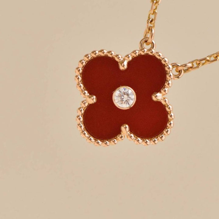 Preloved Van Cleef Alhambra 2011 Holiday Pendant Carnelian Diamond 18K Rose Gold